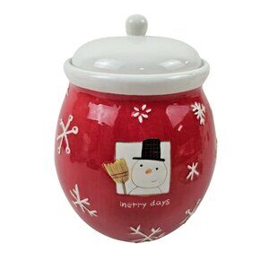 Hallmark Red Snowman Merry Days Ceramic Jar Lid Cookie Canister Christmas